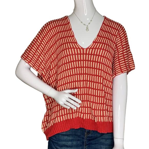 Free People Chunky Knit Poncho Sweater Short Sleeve Back Zipper Closure Size S - Picture 1 of 12